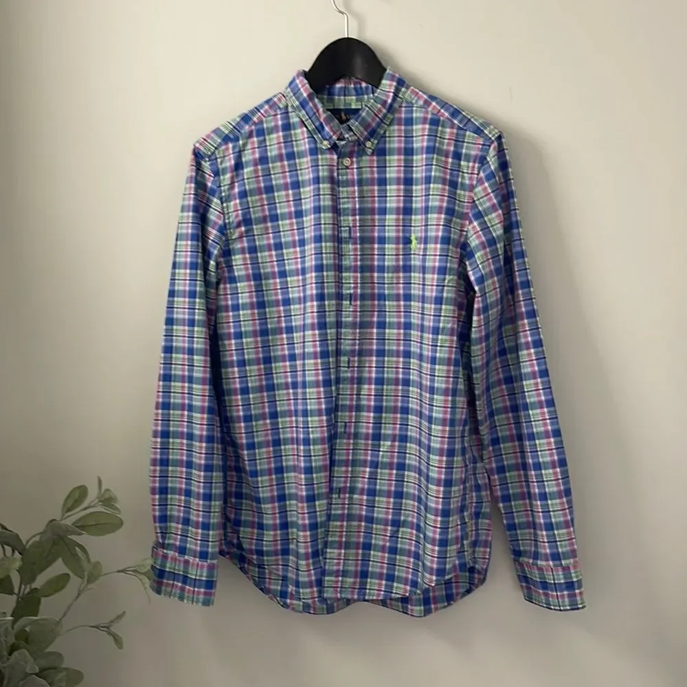 Ralph Lauren Boys Button Down Shirt. Size XL (18-20) Blue/pink/green plaid‎